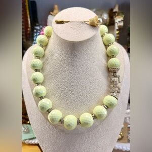 Elegant Statement Melon Yellow w/Rhinestone Spacers Beaded Necklace